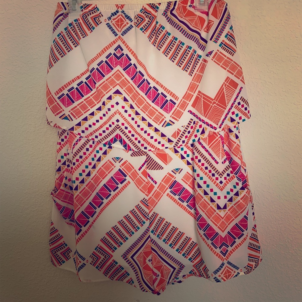 Strapless Aztec Print Romper with Pockets
